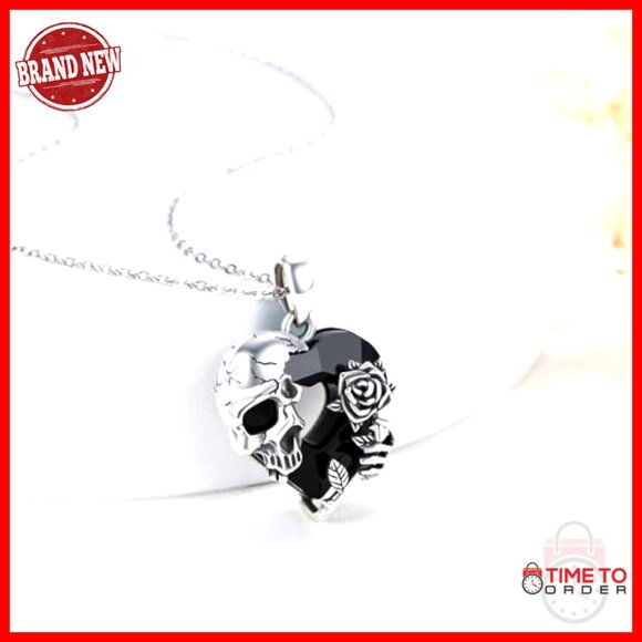 Sterling Silver Skull Pendant Necklace Gothic Jewelry Adjustable Chain Retro - Picture 2 of 7